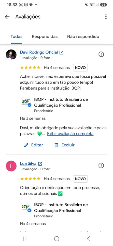 Avaliação 5 estrelas de aluno no Google